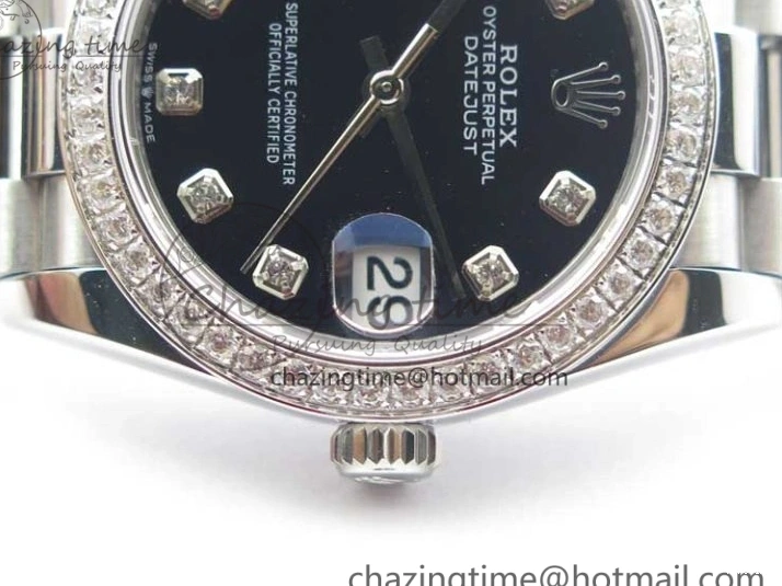 MiroTime 0405 Datejust 31mm 278275 SS Crystal Bezel BP Maker Best Edition Black Dial Crystal on SS President Bracelet Popular 3097